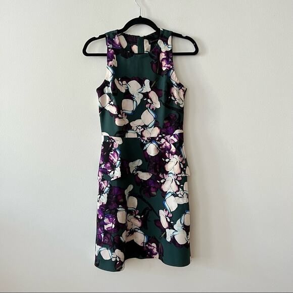 Banana Republic Dark Green Floral Print Peplum Sleeveless Dress - Picture 2 of 8